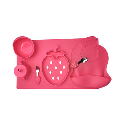 Buy BPA Free Silicone Baby Feeding Set Strawberry Shape Bowl Spoon Bib Set online manufacture