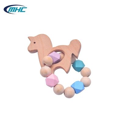 Buy Baby Bead Silicone Wood Teether Diy Handmade Pony Shape Easy To Clean Customized online manufacture