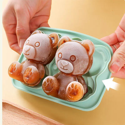 Buy MHC Bpa Free Ice Cube Tray With Lid And Bin Large Easy Release 3D Bear Shape Silicone Ice Cube Tray online manufacture