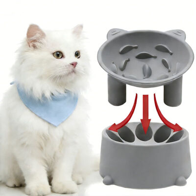Buy Wholesale Eco-Friendly Waterproof Portable Oval Protective Cervical Silicone Cat Feeding Bowl Adjustable Height Slant Mouth online manufacture