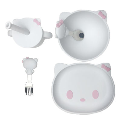 Customized Sizes Cartoon Kitten Shape Baby Silicone Feeding Set Bpa Free