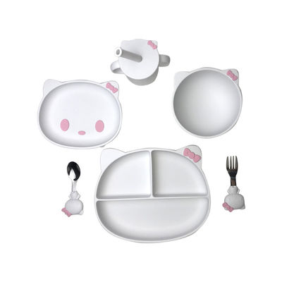 6pcs Silicone Baby Feeding Set Kitten Shape BPA Free Suction Bowls And Plates
