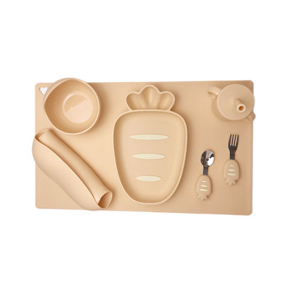 7 Pieces Silicone Baby Feeding Set Carrot Shape Dining Table Mat Suction Cup