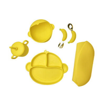 Practical Silicone Baby Feeding Set Tableware Cartoon Monkey Shape Food Grade