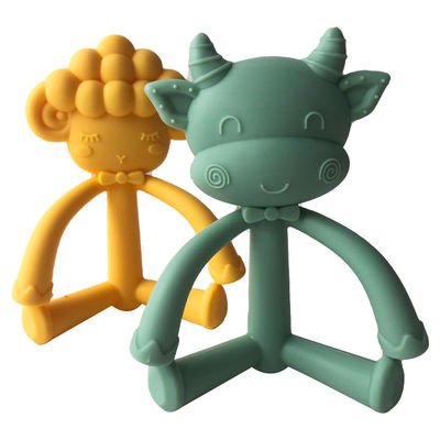 Custom Cartoon Silicone Baby Teether , Food Grade Silicone lnfant Training Toothbrush  Cow And Sheep Shapes