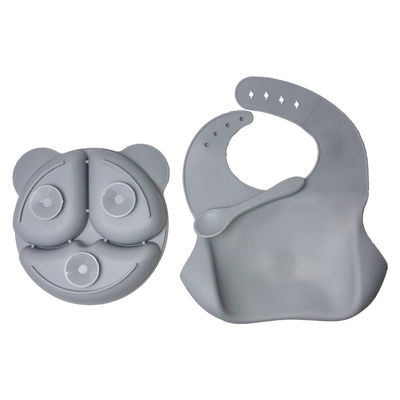 Food Plate Baby Dinnerware Silicone Feeding Set Customized Sizes Grey Bear Shape 3Pcs