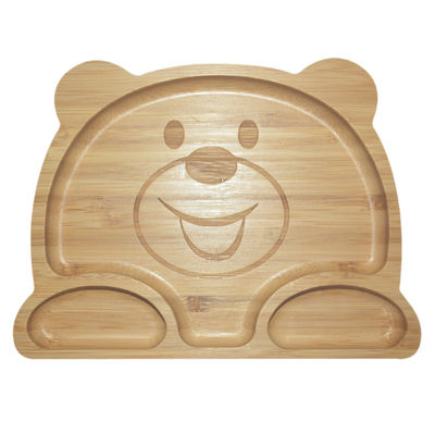 MHC Silicon Divided Suction Dining Kids Wooden Food Bamboo Cutlery Silicon Baby Plate