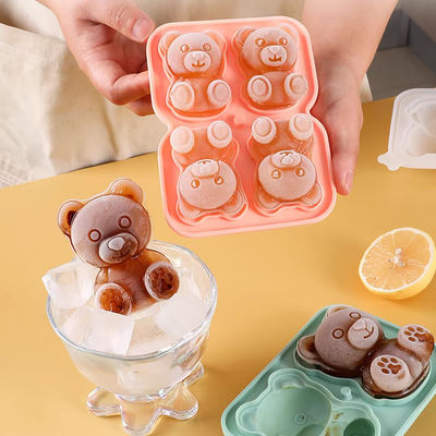 MHC Custom Shape Logo Factory Wholesale Pink Animal Ice Cube Tray Silicone Small 3D Bear Shape Ice Cube